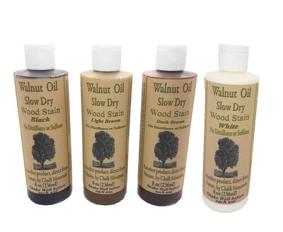8oz All Natural Walnut Oil Wood Stain - Black, Dark Brown, Light Brown, & White - 4pack