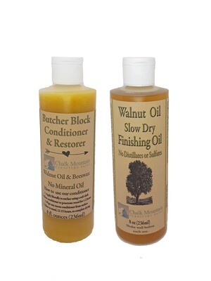 2 Pack - 8oz Walnut Oil Finisher and 8oz Butcher Block Oil Conditioner. Food Safe Great for Any Wooden Surface - 16oz Total