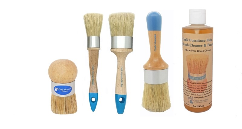 5 Pack - Brush Cleaner Kit. Chalk Furniture Paint Boar Hair Bristle Brushes and (1) 8oz Solvent Free Wax Brush Cleaner.