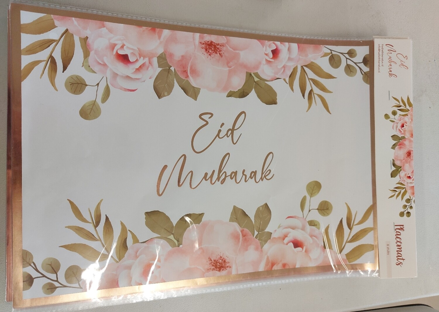 Eid Mubarak placemats roze gebloemd