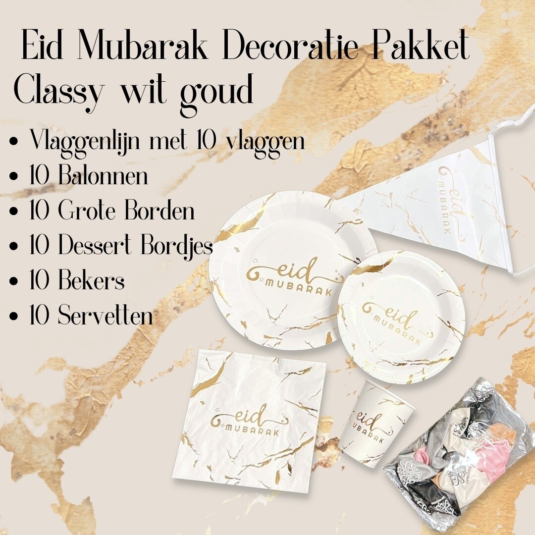 Eid Mubarak pakket classy wit goud 10 personen