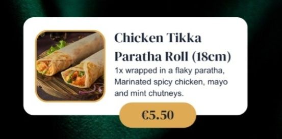 Chicken Tikka paratha roll 18cm