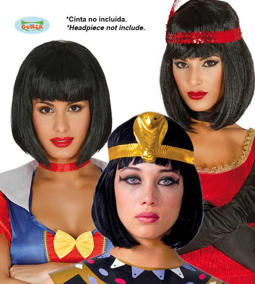 Pruik Charleston zwart , jaren &#39;20 , Roaring twenties, Cleopatra , Sneeuwwitje