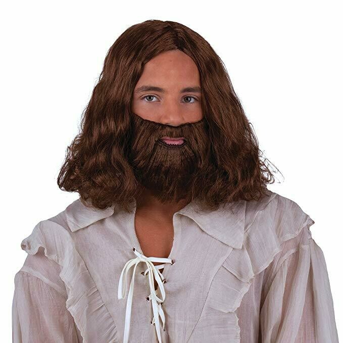 Pruik en baard Jezus Holy man donkerbruin