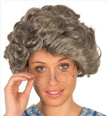 Pruik Oma grijs golvend kort Pruik Oma grijs golvend kort