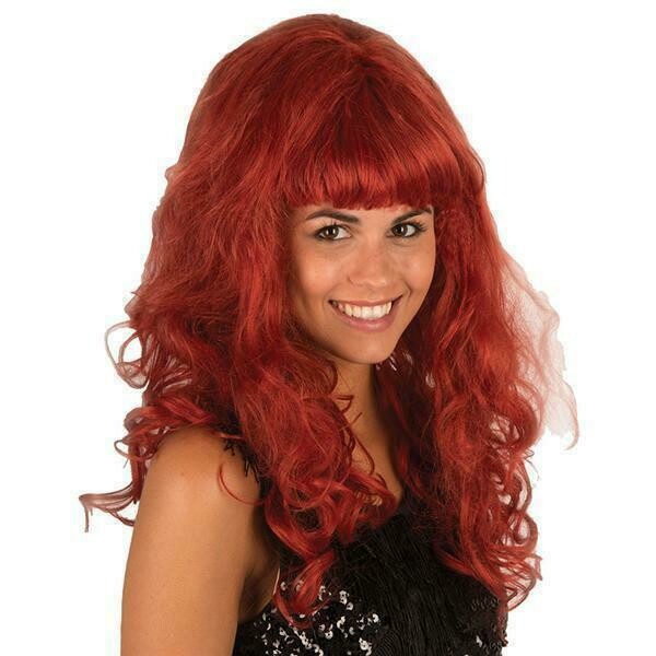 Pruik lang , onderaan golvende krul , ros - acajou