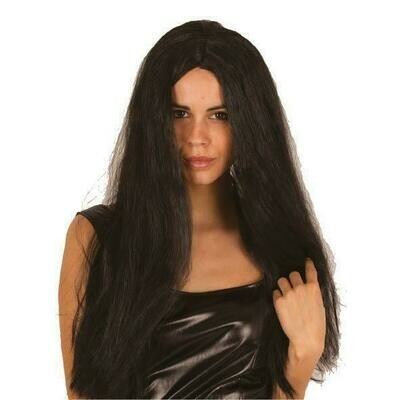 Pruik lang effen zwart recht Hippie seventies Indiaan heks halloween