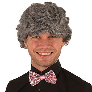 Pruik grijs kort gebekt Pruik grijs kort gebekt