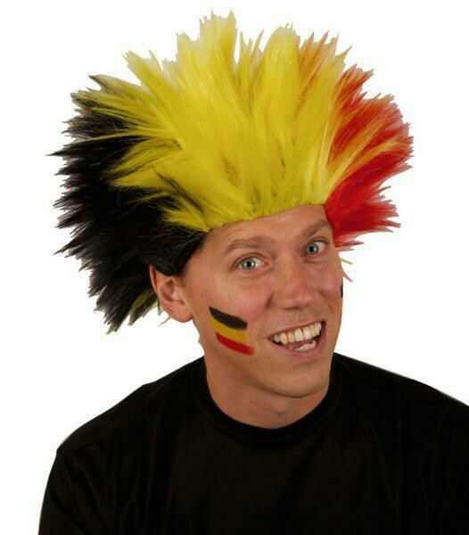 Pruik Belgïe tricolor driekleur Rode duivels WK Electric shock