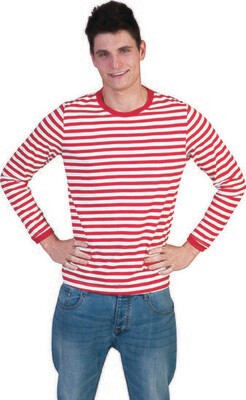 T-shirt Rood - wit gestreept longsleeve volwassenen
