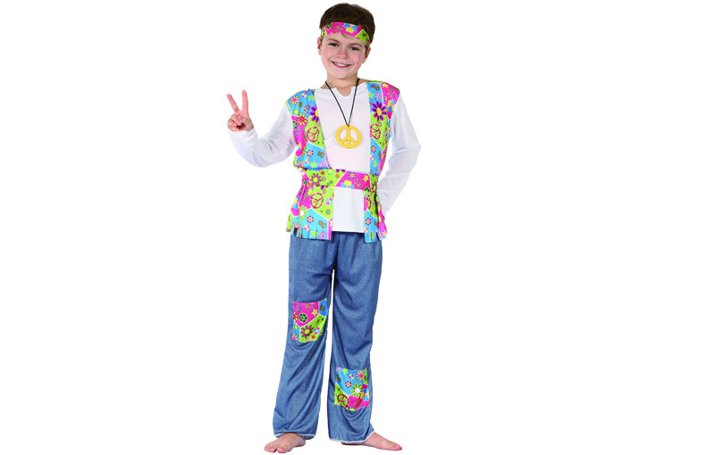 Hippie kostuum kind Peace Seventies verkleedkledij Flower Power jongen 10 tot 12 jaar