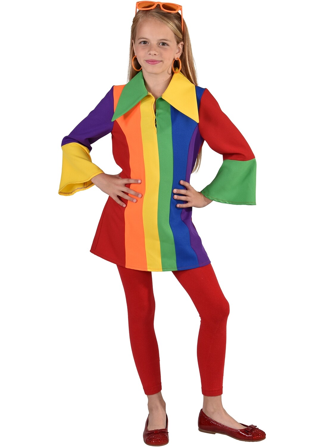 Regenboog kleedje kind Rainbow clown meisje verkleedkledij Fout carnaval