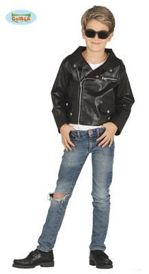 lederen vestje zwart nep leer Grease kind biker verkleedkledij Rock and Roll  Maat 152