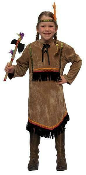 Indianenmeisje bruin kostuum kind verkleedkledij Country&Western verkleedpak Indianen Squaw maat 116 maat 128 maat 140 maat 152 maat 164