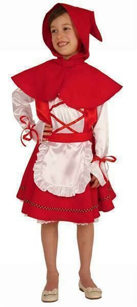 Roodkapje kostuum kind Sprookjes verkleedkledij verkleedpak effen rood met  wit in Maat 104
