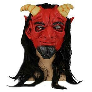 Masker Duivel met haar zwart en horens rubber latex Halloween