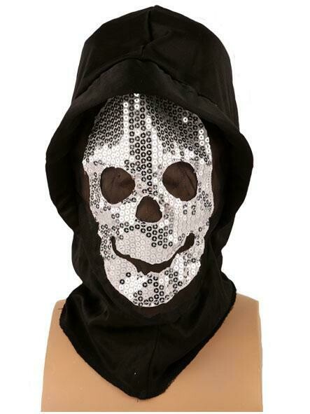 Masker scary glitter met kap zwart Halloween