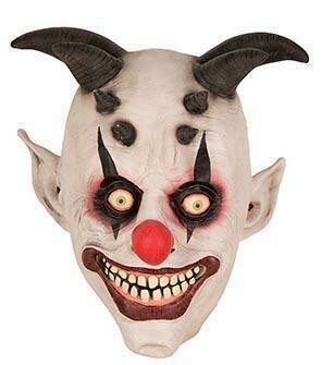 Masker Clown creepy scary clown met horens zwart rubber latex Halloween