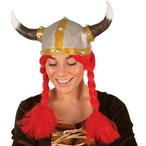 Viking helm rubber met vlechten rood Obelix