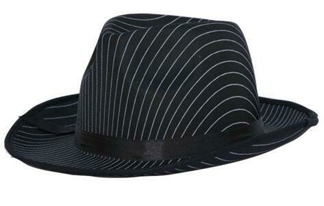 Maffia hoed jaren '20 Al Capone Charleston Twenties gangster SATIJN zwart met witte strepen