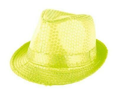 Glitterhoed neon geel fluo hoed met glitters pailletten Disco Seventies - Eighties
