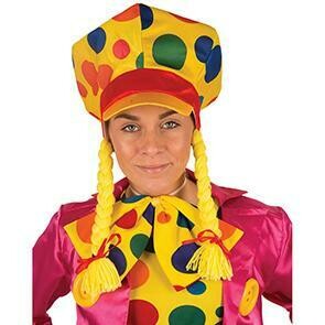 Clownspet groot met vlechten dames pet Clown