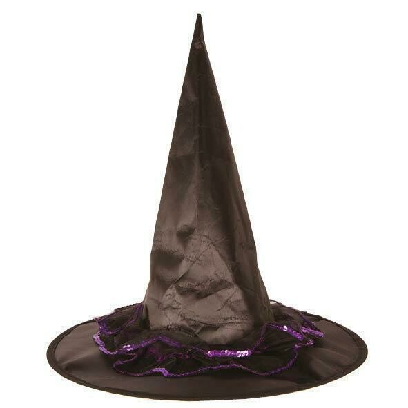 Heksenhoed zwart met paars Halloween hoed heks