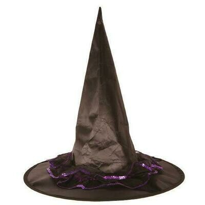 Heksenhoed zwart met paars Halloween hoed heks