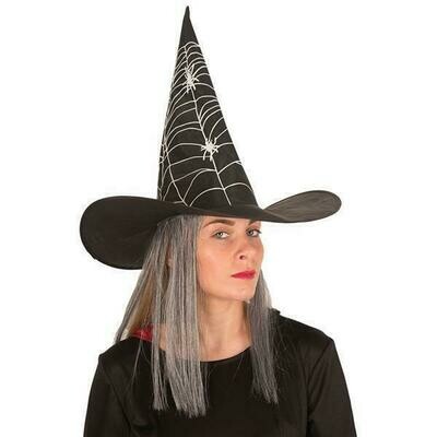 Heksenhoed met haar grijs Halloween hoed heks
