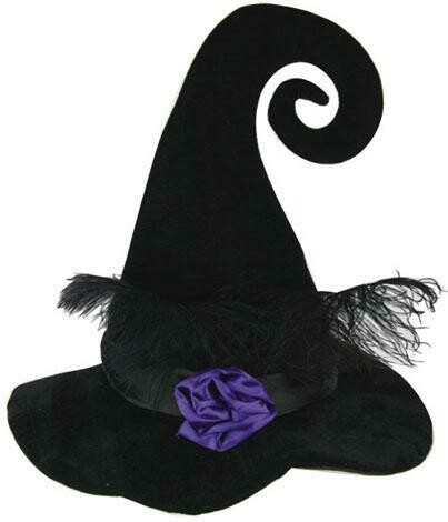 Heksenhoed zwart met paarse bloem Luxemodel Halloween hoed heks