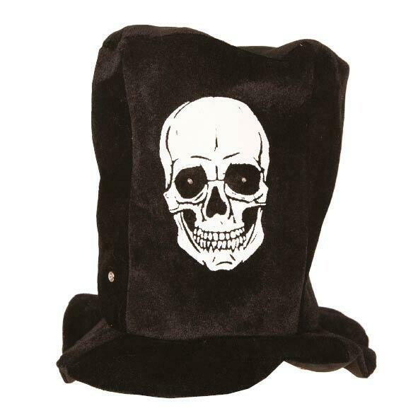 Buishoed zwart met wit doodshoofd  op en lichtjes in de ogen ! Halloween hoge hoed