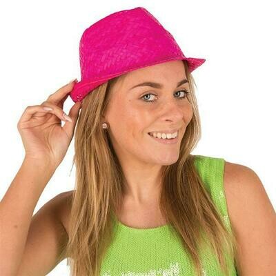 Hoed roze funk in stro riet felroze fuschia
