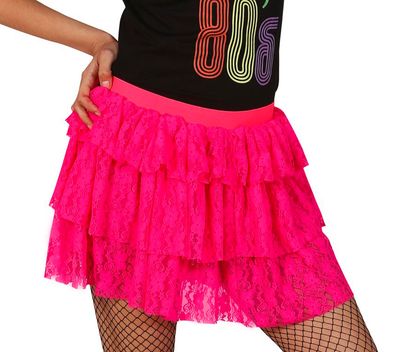 Rokje fluo roze neon in laagjes Eighties fout Kamping Kitsch