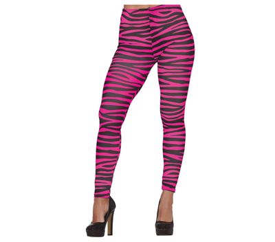Legging roze en zwart gestreept Zebra Foute Party Kamping Kitsch Maat Medium