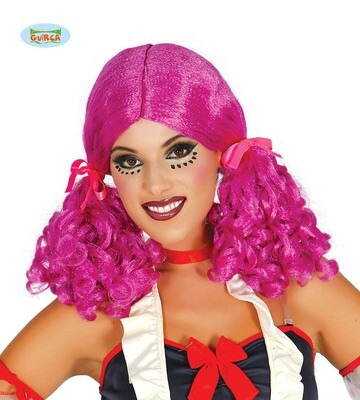 Pruik paars met krullen in staartjes Doll Popje Creepy Pruik paars met krullen in staartjes Doll Popje Creepy