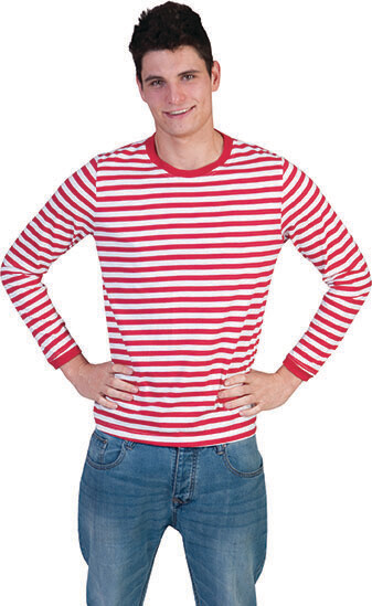 T-shirt Rood - wit gestreept longsleeve volwassenen XL