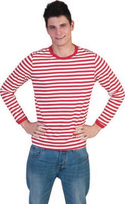T-shirt Rood - wit gestreept longsleeve volwassenen XL