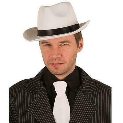 Maffia hoed jaren '20 Al Capone Charleston Twenties gangster SATIJN wit met zwarte boord Maffia hoed jaren '20 Al Capone Charleston Twenties gangster SATIJN wit met zwarte boord