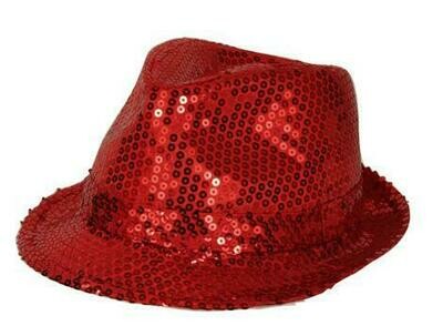 Glitterhoed rood hoed met glitters pailletten Disco Seventies - Eighties Glitterhoed rood hoed met glitters pailletten Disco Seventies - Eighties