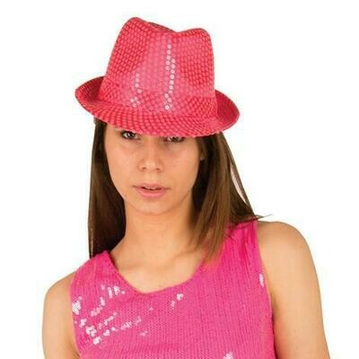 Glitterhoed neon roze fluo hoed met glitters pailletten Disco Seventies - Eighties