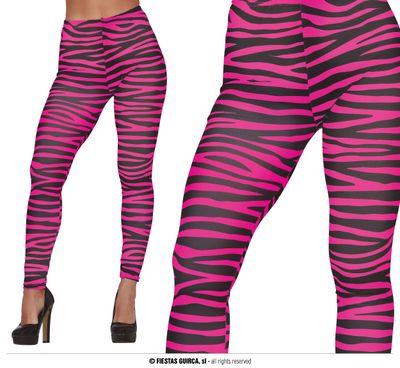 Legging roze en zwart gestreept Zebra Foute Party Kamping Kitsch Maat Medium
