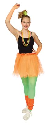 Set Tutu neon ORANJE fluo met tulerok , nethandschoenen , beenwarmers en kettingen Kamping Kitsch