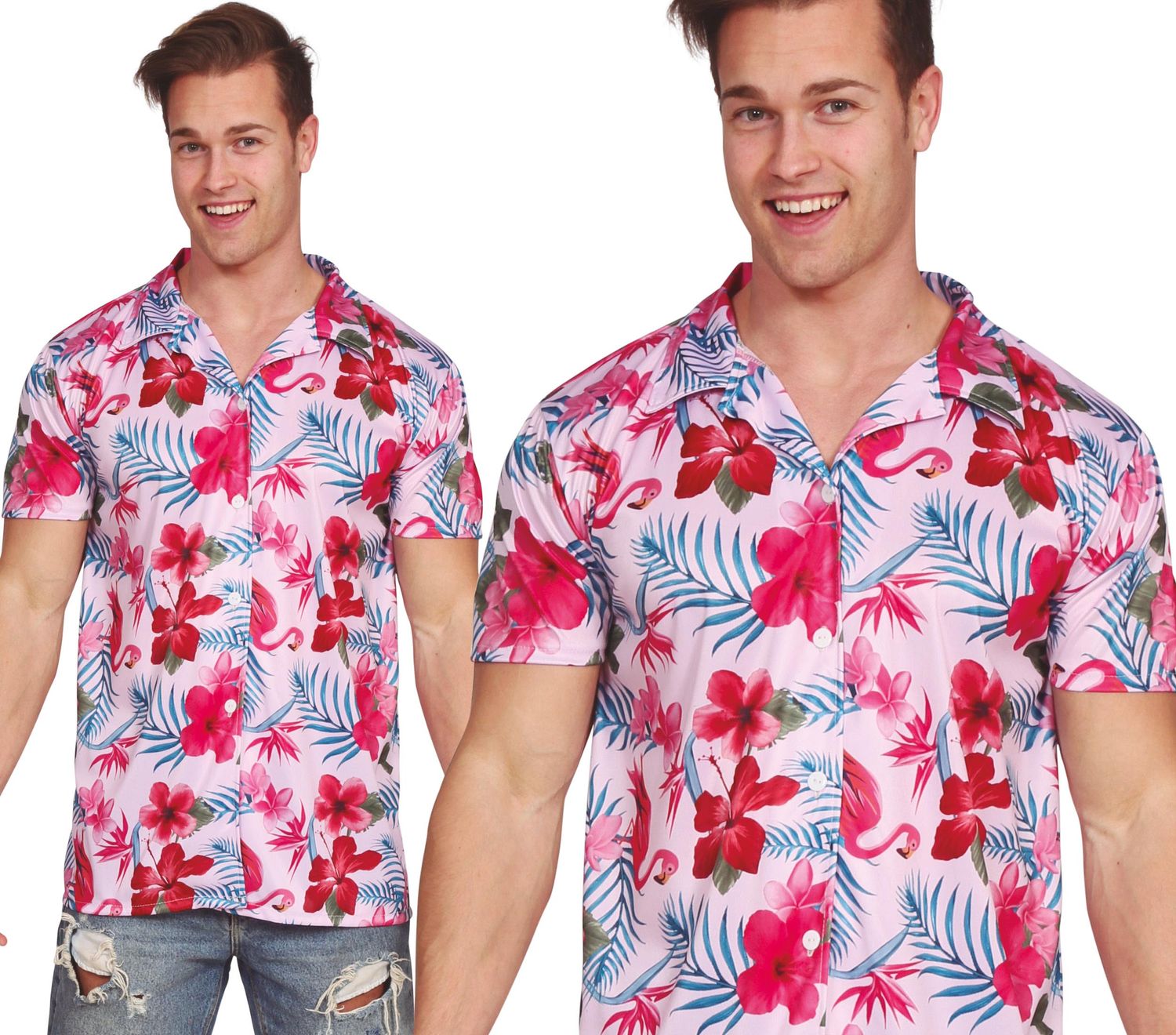 Hemd Hawaii roze flamingo's foute kledij mannen Hemd Hawaii roze flamingo's foute kledij mannen
