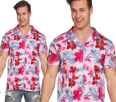 Hemd Hawaii roze flamingo's foute kledij mannen Hemd Hawaii roze flamingo's foute kledij mannen