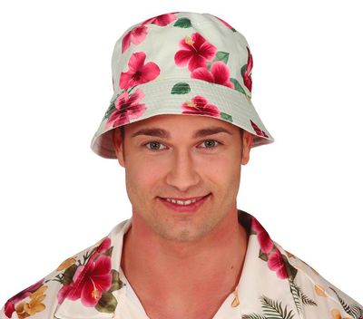 Hoed met tropische bloemen vissershoed Foute Party zomerhoed Hawaii Kamping Kitsch