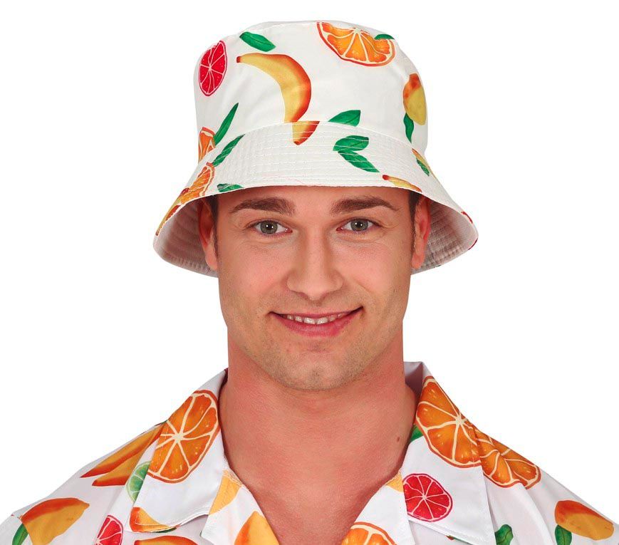 Hoed met tropisch fruit vissershoed Foute party zomerhoed Hawaii Kamping Kitsch
