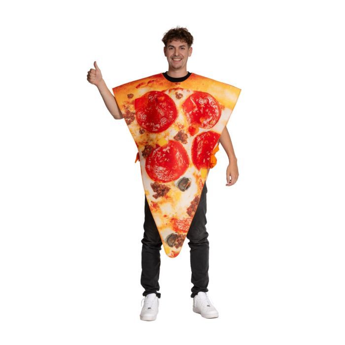 Pizza verkleedpak pizza slice kostuum darts foute party kamping kitsch eten