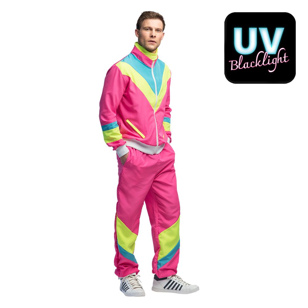 Trainingspak heren nineties verkleedpak met bandana jogging fluo neon maat XXL foute party kamping kitsch carnaval