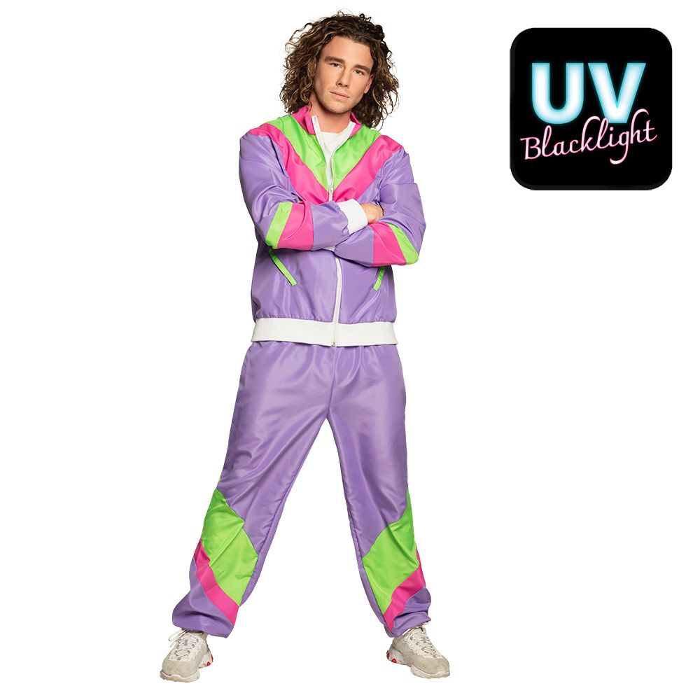 Trainingspak heren nineties verkleedpak Jogging Paars maat XL foute party kamping kitsch carnaval retro