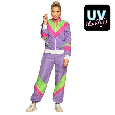 Trainingspak dames nineties verkleedpak Jogging Paars maat Medium foute party kamping kitsch carnaval retro Trainingspak dames nineties verkleedpak Jogging Paars maat Medium foute party kamping kitsch carnaval retro